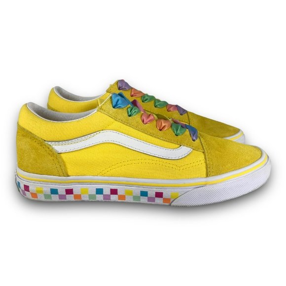 Vans Old Skool Rainbow Lace Sneaker 508357 Suede Canvas Yellow Youth 4 Women 5.5 - Picture 1 of 9